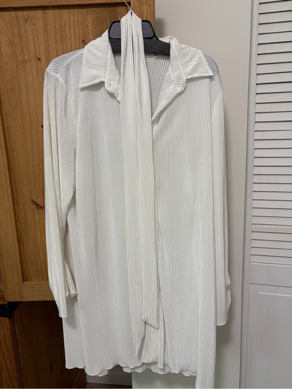 Cream Pleated Long Sleeve Dress